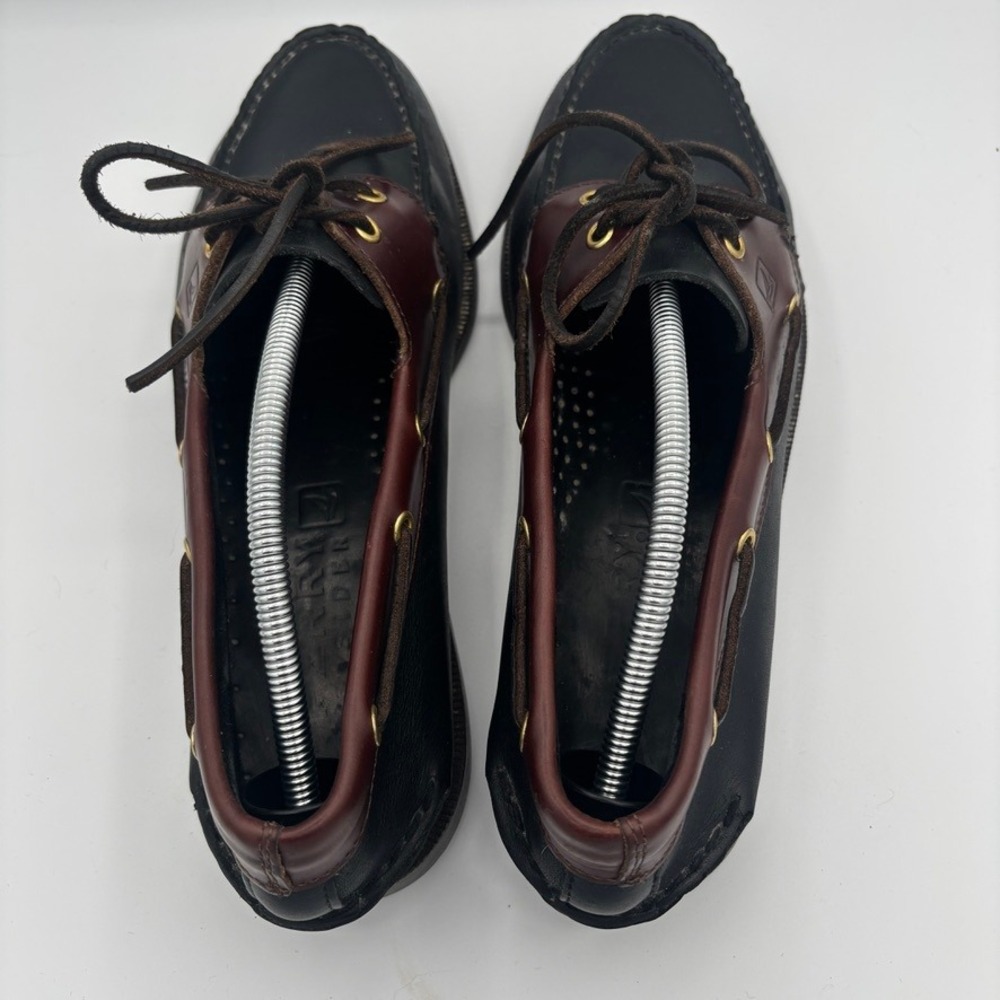 Sperry Boat Shoes Mens Sz 12 Black Brown Leather Authentic Original Deck Shoes - Picture 5 of 10